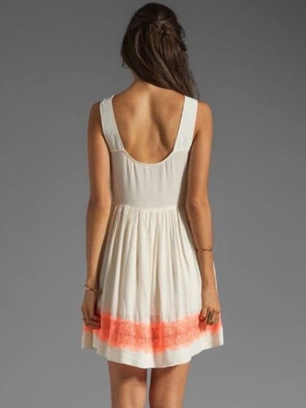 Free People White Mini Dress with Coral Lace Accents - Picture 2 of 3
